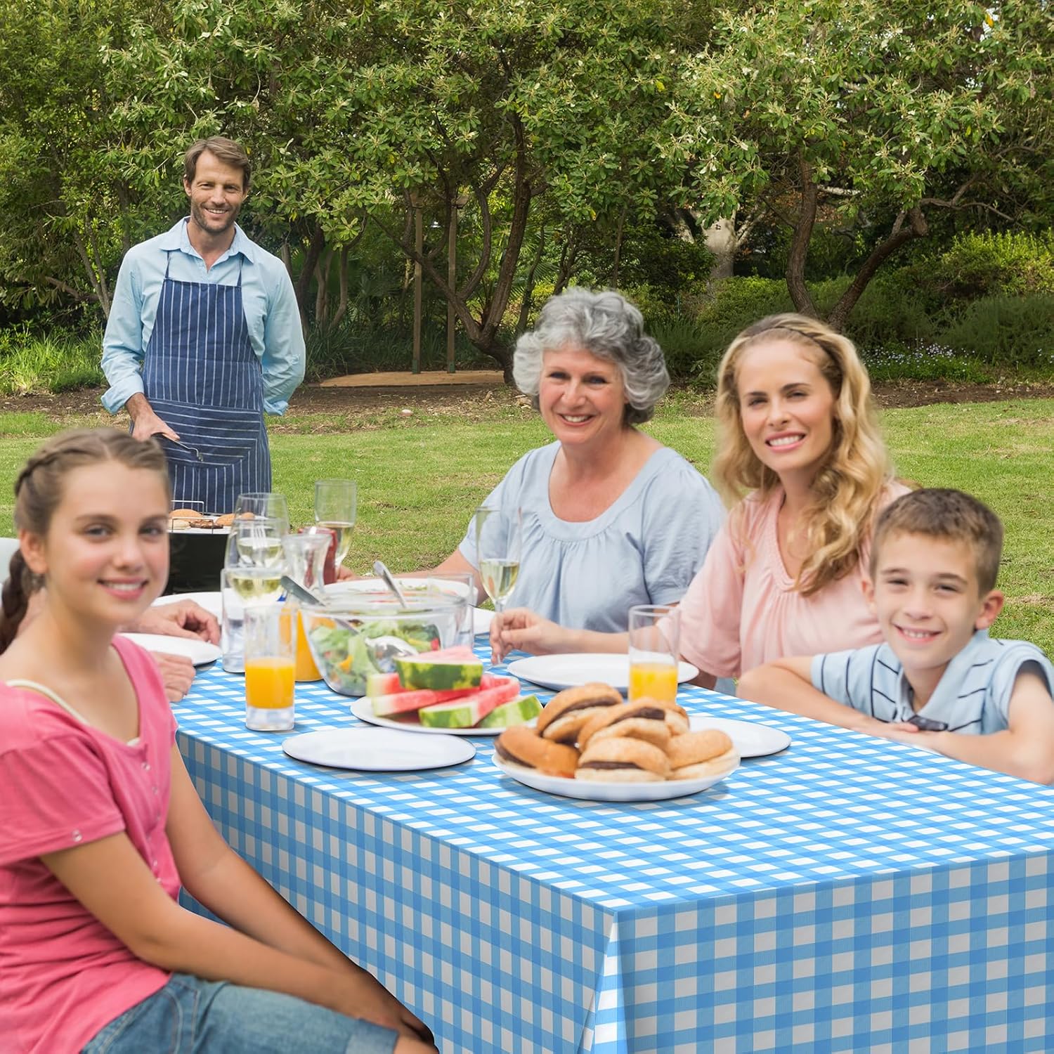 Regine Switzerland Disposable Light Blue Gingham Tablecloth - Perfect for Outdoor Picnics & Parties | 54 x 108 Inch
