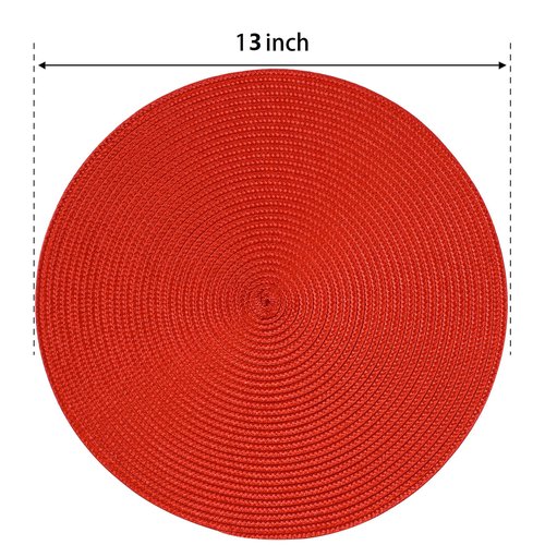 FunWheat Round Braided Placemats Set of 8 Place Mats for Dining Table Woven Washable Non-Slip Table Mats 15 Inch(Red,8pcs)