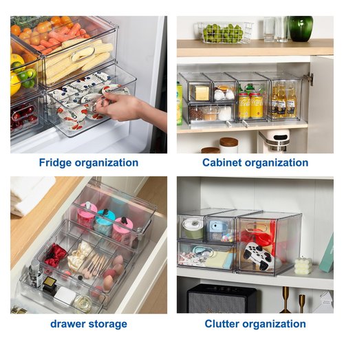 Bronkeeper Fridge Drawer Pull Out Stackable Bins, Clear Refrigerator Stackable Organizers, Fridge Organizer Storage for Kitchen, Pantry, Vegetables, Fruits (2 Small + 1 Large)