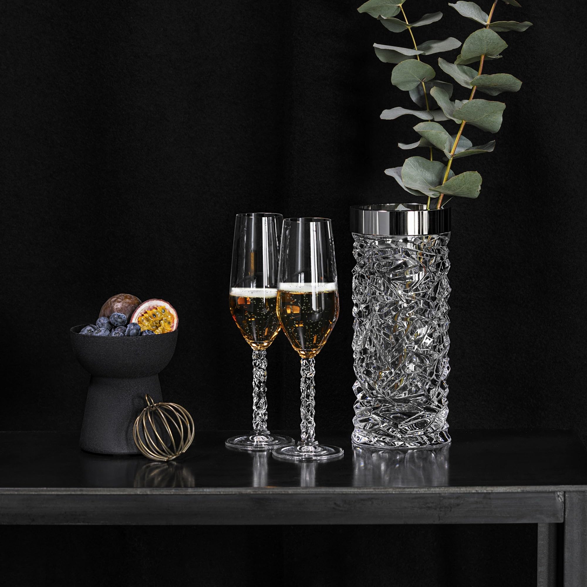 Orrefors Carat 8 oz. Champagne/Flute Crystal Stemware,Set of 2