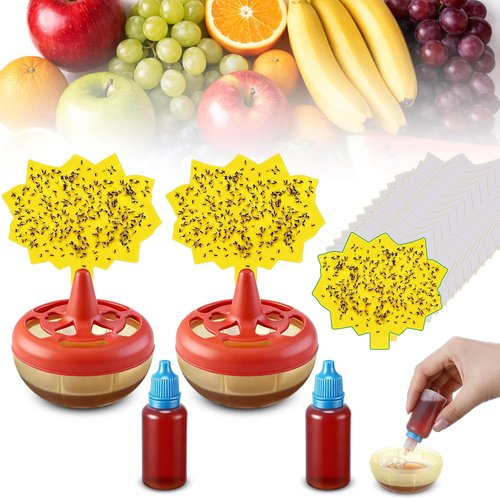 Fruit Fly Trap Refill Liquid Kit by [Brand Name] - 2 Bottles (0.68oz Each) with Reusable Traps & Sticky Pads | Non-Toxic Indoor Control for Home Kitchen