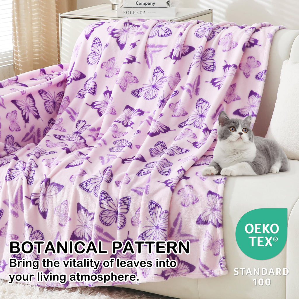 Softan Fleece Blanket - Purple Butterfly Throw Blanket - Fuzzy Lightweight Super Soft Microfiber Flannel Blankets for Couch, Bed, Sofa - Ultra Luxurious Warm and Cozy for All Seasons (60"×80")