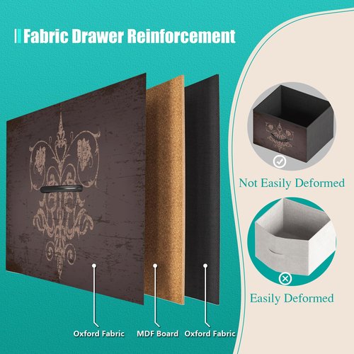VASICAR Pattern Dresser with LED Lights and Power Outlets, Dresser TV Stand with 8 Drawers for 55" TV, Fabric Chest of Drawers for Bedroom, Living Room, Entryway