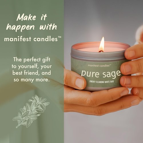 Manifest Candles, White Sage Candles for Cleansing House Negative Energy, 45 Hour Burn, Pure Sage Smudge Candle, Positive Energy Meditation Candle, Aromatherapy Candle, Spiritual Gifts, Healing Sage