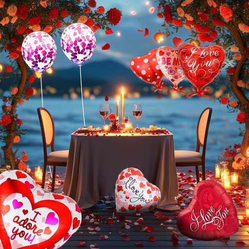 18 Pcs Valentines Day Balloons, 18 Inch Foil Valentine Heart Shaped Balloons for Valentines Day Party, Special Night Party Decorations (Valentine's Day)