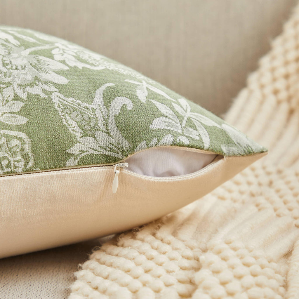 YZJZEDS Floral Jacquard Throw Pillow Covers Set of 2, Background/Green 18x18 Inch, Farmhouse Decorative Cotton Sage Green Cushion Covers for Sofa Bed Living Room Home Decor