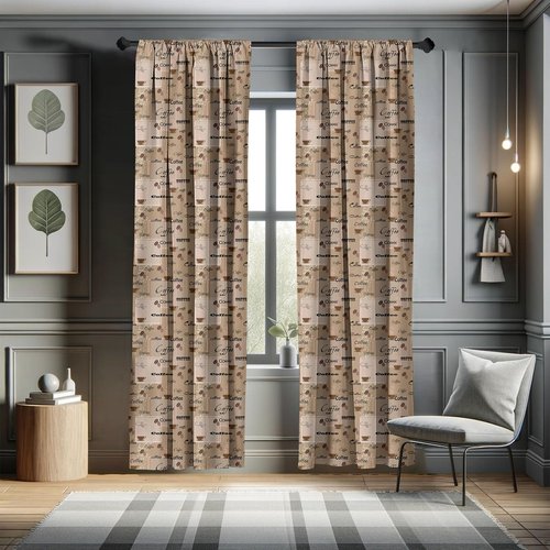 Ambesonne Coffee Curtains, Coffee Words Different Typographies Beans Cups on Abstract Vintage Backdrop, Window Treatments 2 Panel Set for Living Room Bedroom, Pair of - 28" x 63", Brown Black