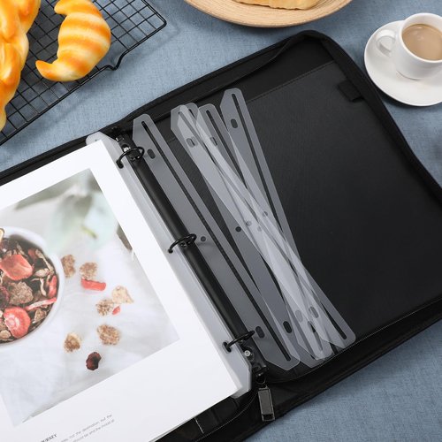 Bruislard 24Pcs 3 Hole Magazine Binder Inserts Holder, 3 Ring Binder Strips Punched Magazine Organizer Sheet Music Folder for Paper File Book(Translucent White)