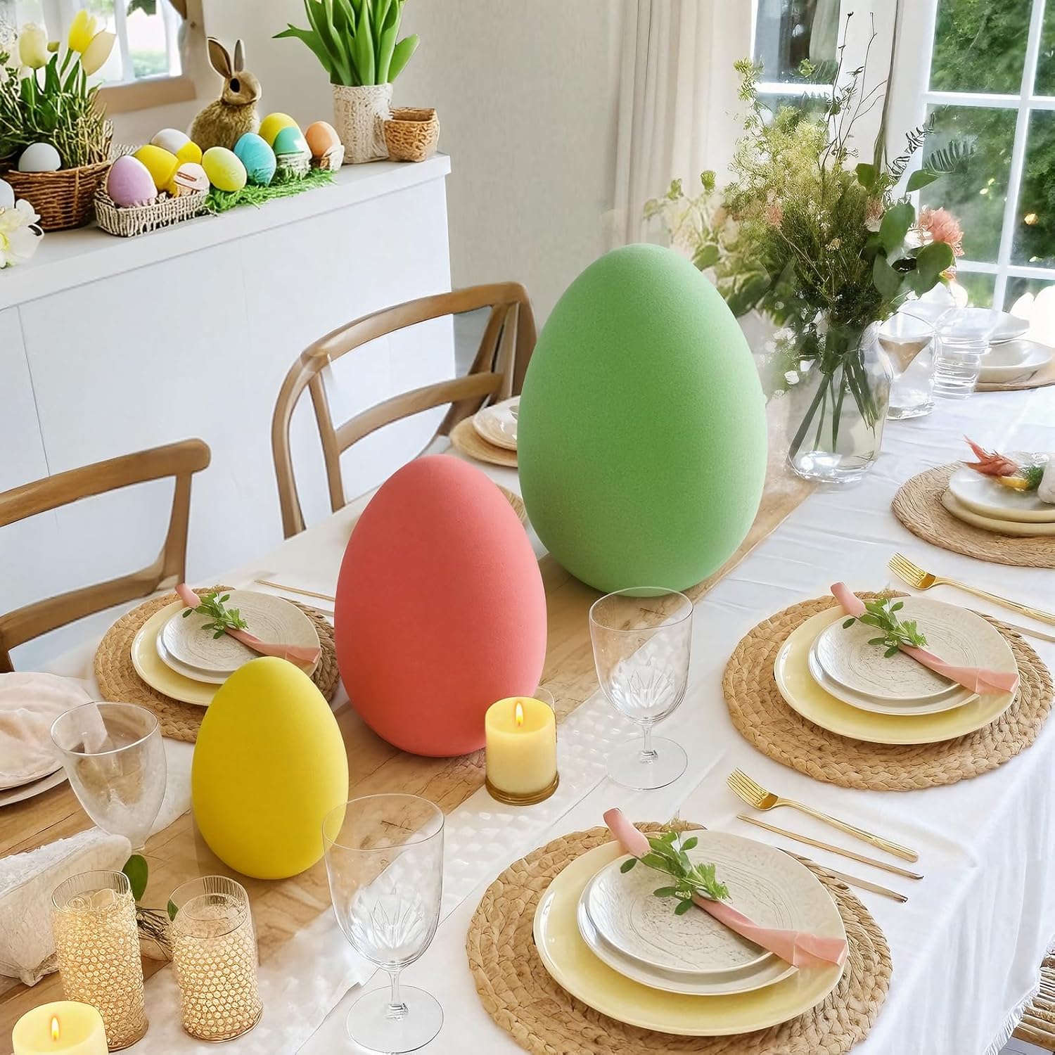 Zesua Flocked Easter Eggs - Set of 3 Decorative Spring Eggs for Home Centerpieces | Pink Indoor Decor