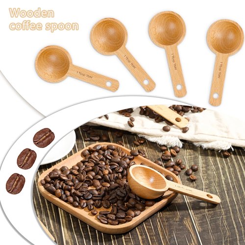 4 Packs Small Tablespoon Measuring Scoops for Canisters, 1 Tablespoon/ 15ml Small Sugar Scoop Wooden Coffee Measuring Scoops for Home Kitchen Ground Coffee Tea Sugar Jars Canisters