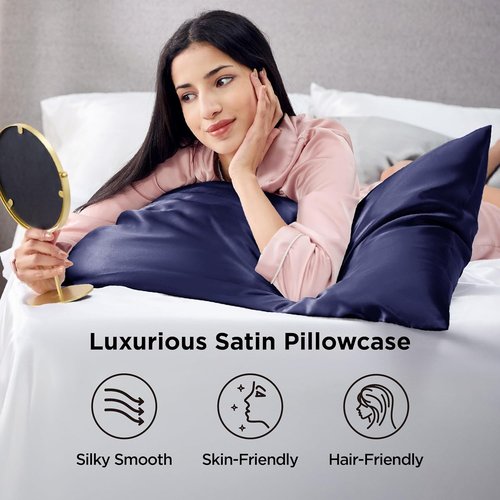 Bedsure King Size Satin Pillowcase Set - Navy Silky Pillow Cases for Hair & Skin, 20x36 Inches, 2-Pack