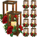 Hushee 30 Pcs Rustic Wooden Lantern Centerpieces - Integrated Candle Holders for Weddings & Home Decor | Brown & Red