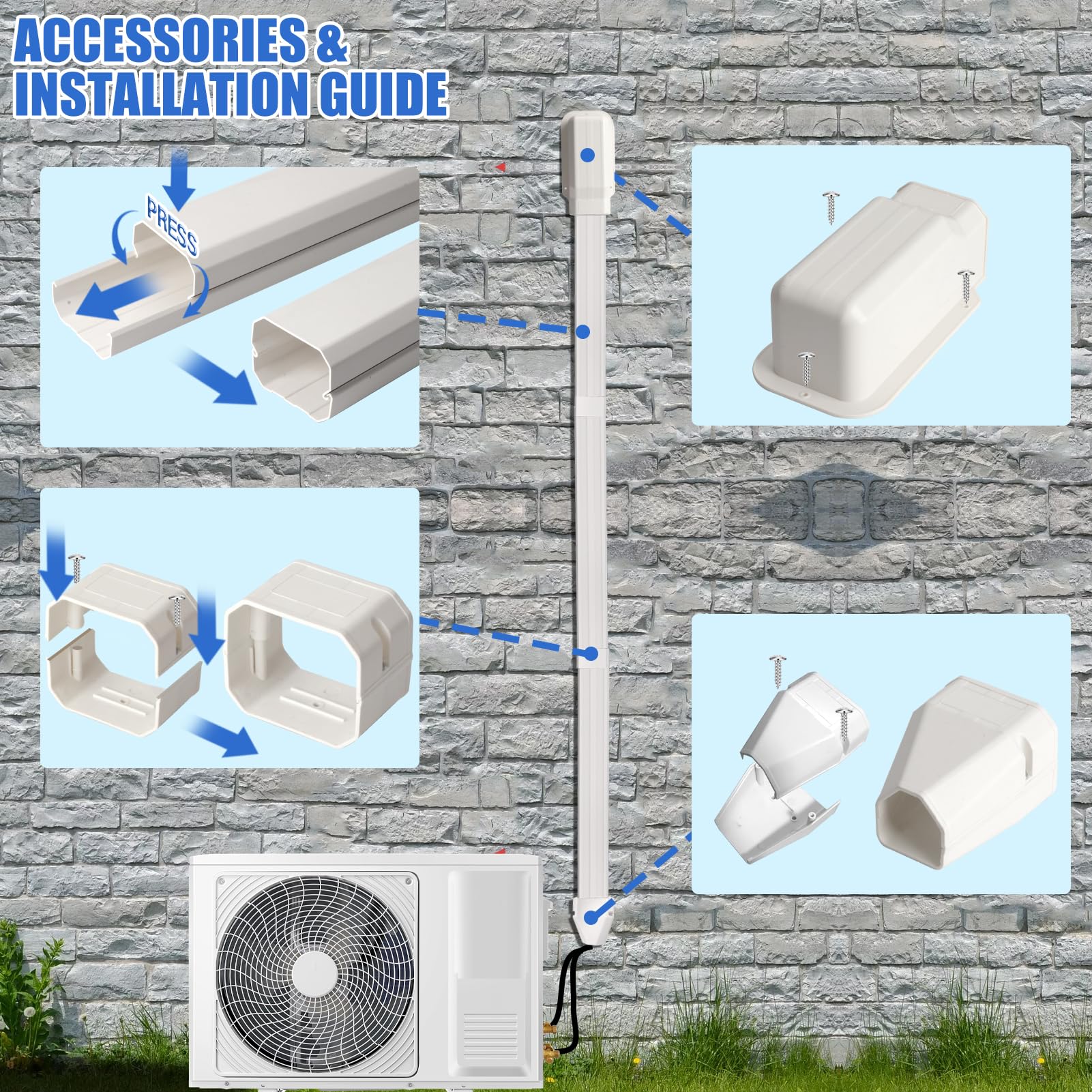 SUREPHON 3" 7.5Ft Mini Split Line Set Cover,Plastic Line Kit for Outside Units, Mini Split Air Conditioner, Central AC and Heat Pump