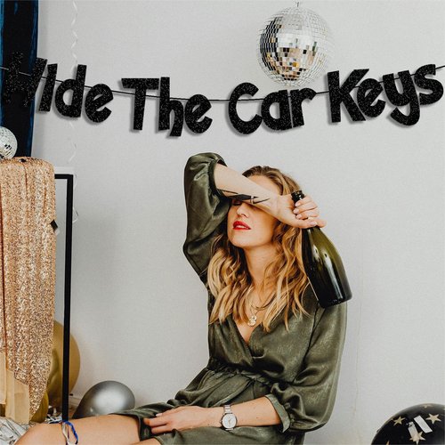 Hide The Car Keys Banner,Pre-Strung Glitter Black Happy 16th Birthday Banner,15th and 16th Funny Birthday Party Decorations for Boys Girls 16 Year Old,Sweet Sixteen Party Supplies Gifts Ideas