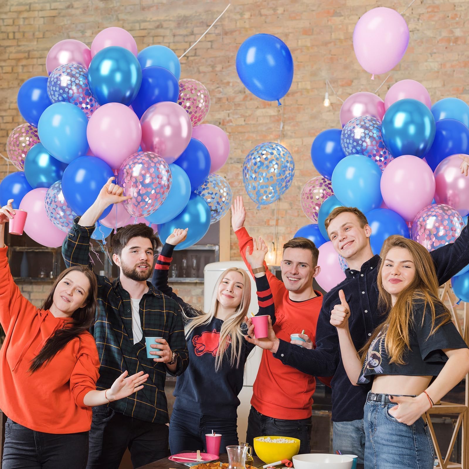 Paready Pink and Blue Balloon Set, 50Pcs Metallic Blue Pink Balloons, 12 Inch Pastel Confetti Royal Balloons for Kids Cartoon Baby Shower Gender Reveal Birthday Party Decorations