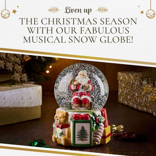 Spode Christmas Tree Santa Clause Winter Wonderland Snow Globe, Plays Soothing Music - Durable Dolomite, Personalized Collectible Holiday Gift - Great for Christmas, Weddings, Home Décor