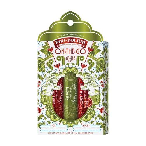 Poo-Pourri Holiday On-The-Go Travel Size, 3 Pack Gift Set, 10mLs Each, Berry and Bright and Balsam Bum - Cranberry, Cinnamon, Balsam Fir and Cedarwood