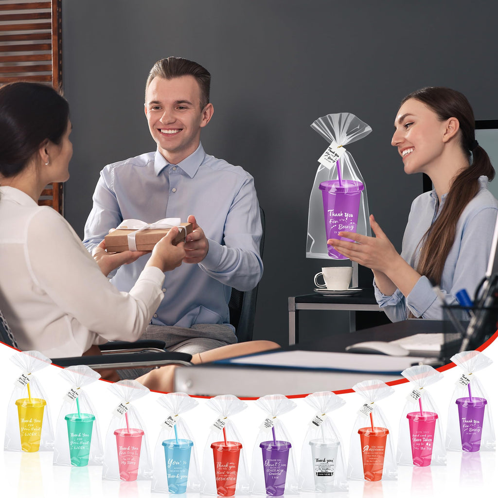 Tioncy 50 Set Employee Appreciation Gifts Bulk Team Thank You Cups 24oz Plastic Tumblers with Lids & Straws for Teacher Nurses Week 2026 Nursing Assistance Volunteer Coworker(Thank You,Multicolor)