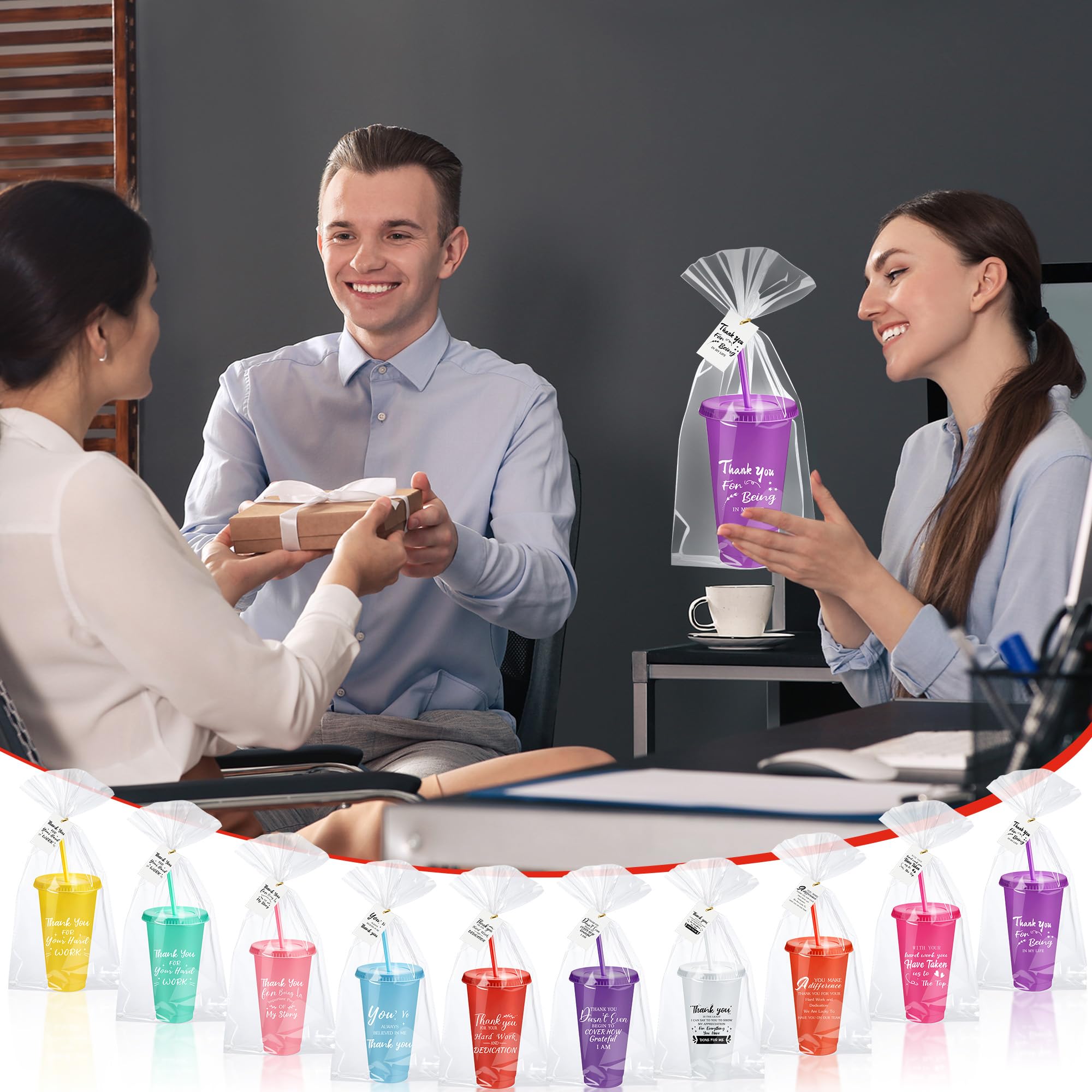 Tioncy 50 Set Employee Appreciation Gifts Bulk Team Thank You Cups 24oz Plastic Tumblers with Lids & Straws for Teacher Nurses Week 2026 Nursing Assistance Volunteer Coworker(Thank You,Multicolor)
