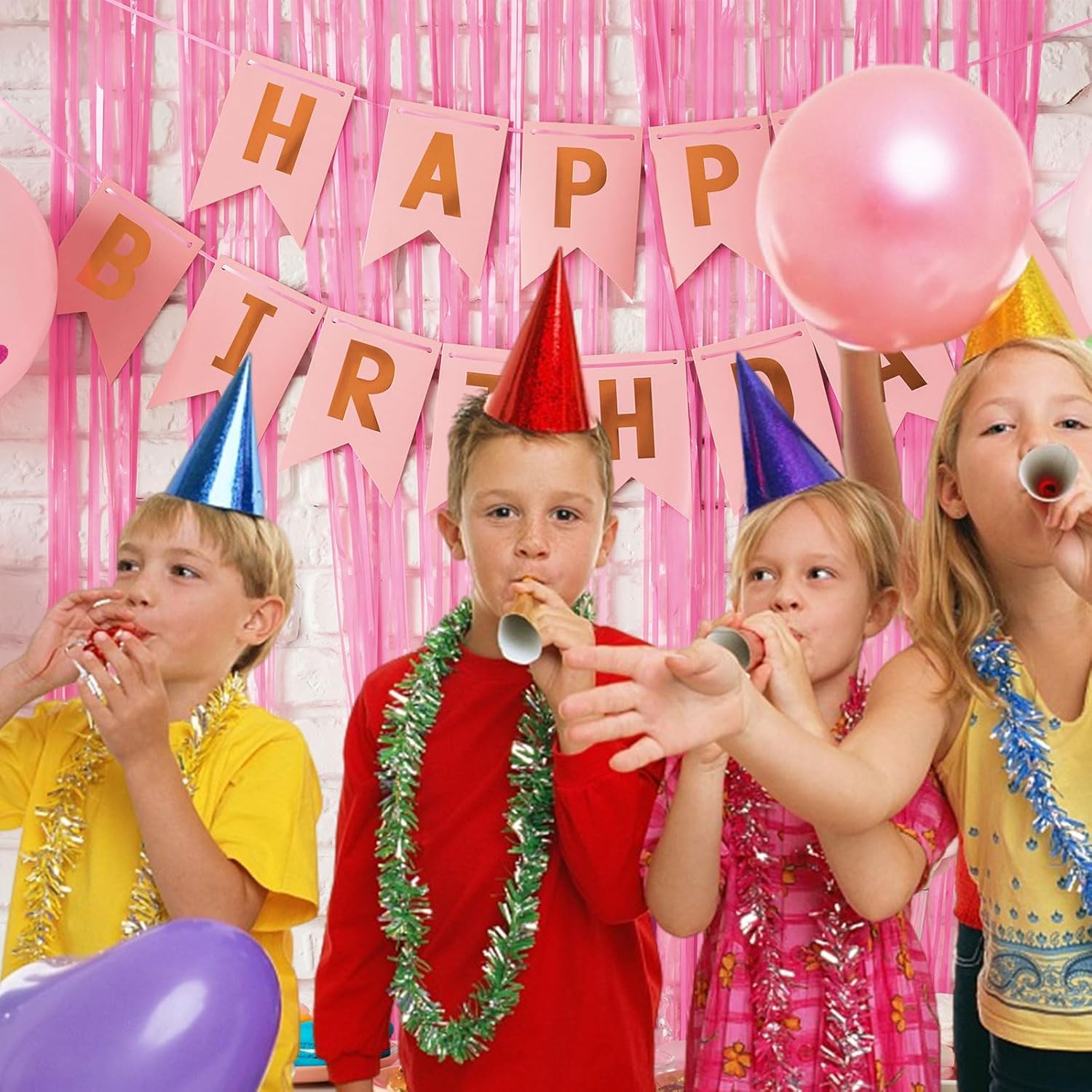 Skiennix 5-Pack Pink Tinsel Curtain - Foil Fringe Party Decorations for Birthdays & Graduations