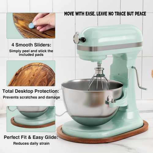 ENVTEK Mixer Slider Mat, Pine Wood Sliding Tray for KitchenAid 5 & 8 Qt Stand Mixers, Anti-Slip Moving Mat & Countertop Protector, Kitchen Accessories and Attachments for Artisan Series (5-8 QT)