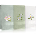 Tingjoo Magnolia Floral Hand Towels Farmhouse Green White Magnolia Bathroom Decor 14x29 Inch Embroidered Decorative Cute Summer Flowers Cotton Soft Absorbent Hand Towels for Bathroom Kitchen