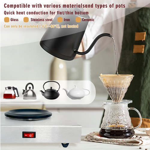 OwnLifeYF Commercial Coffee Warmer, 60W 176℉ Single Burner Decanter Warmer Plate, Stainless Steel Portable Warmer Single Burner, for Cafe, Break Room, Buffet and Commercial Use
