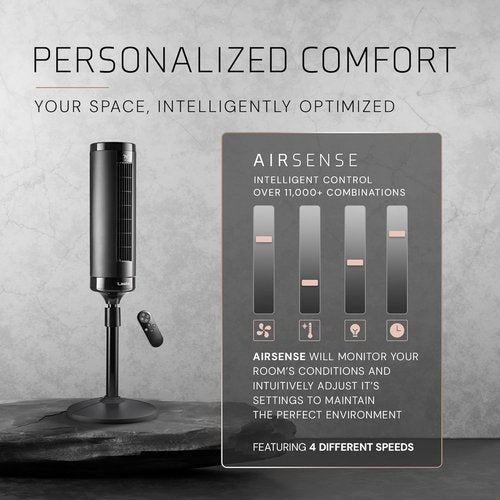 Lasko Adjustable Tower Fan - 42”-54” Height, 31 ft/s Airflow, Quiet 28 dB, 90° Oscillation, Remote Control - Black