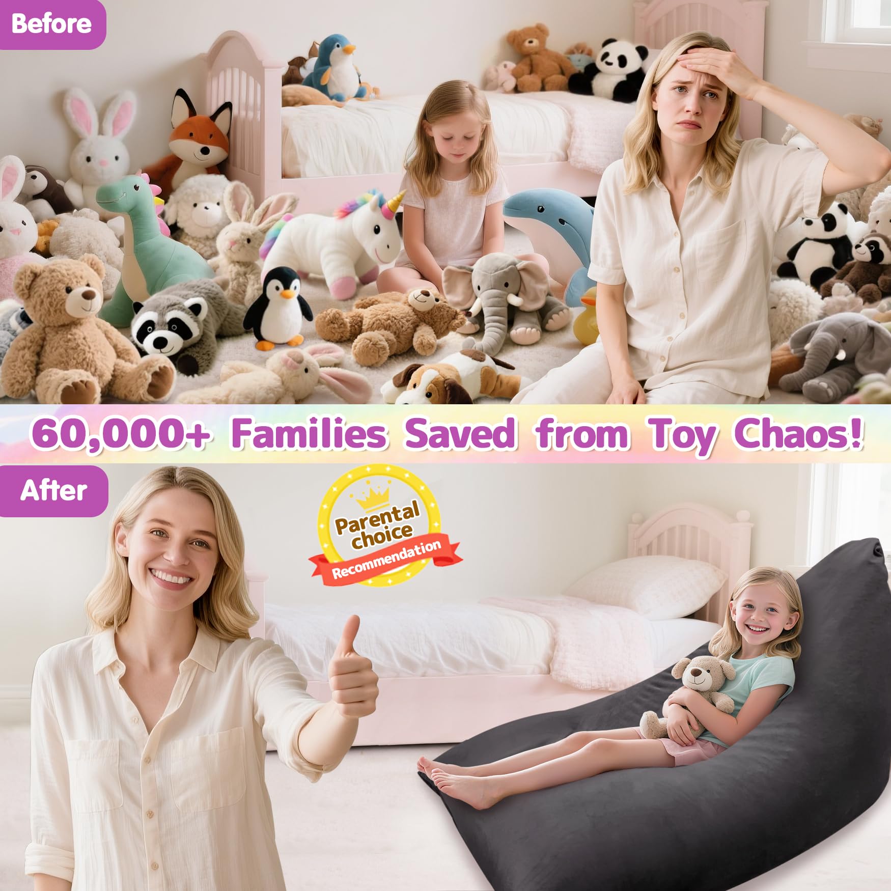 Stuffed Animals Storage Bean Bag Chair for Kids and Adults, Stuffed Animals Bean Bag Storage, Luxury Velvet Stuffie Seat - COVER ONLY(Dark Grey 200 L/52 Gal)