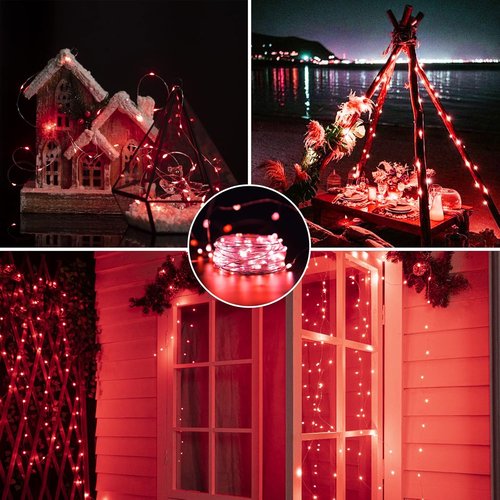 Brightown LED Fairy Lights - Waterproof Red 12 Pack | 7 Feet, 20 LEDs, Battery Operated, Flexible Wire