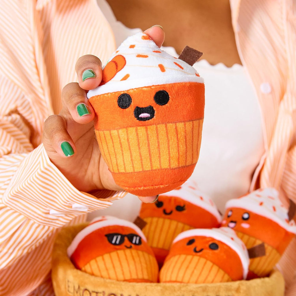 Relatable Emotional Support Lattes - Soft Fall Plushies for All Ages | Perfect Back-to-School Gift Set with 5 Plushies and Basket