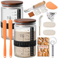 RYTOXILO Sourdough Starter Jar Kit, 34 Oz Glass Sour Dough Jars Wide Mouth for Beginners, 10 Pcs Bread Starter Container Set with Acacia Wooden Lid, Glass Jar with Bread Baking Supplies