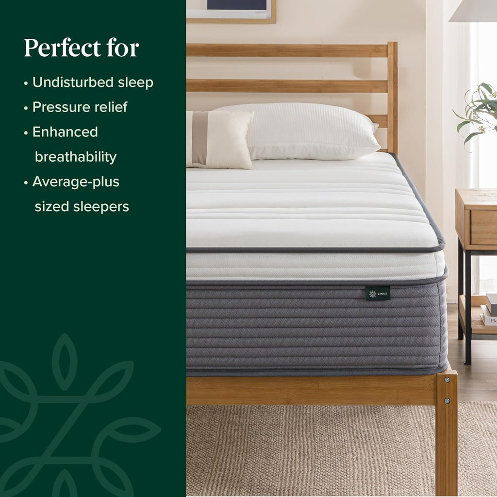 ZINUS 10 Inch True Support Hybrid Mattress - Queen Size, Medium Feel, Fiberglass Free, Motion Isolation