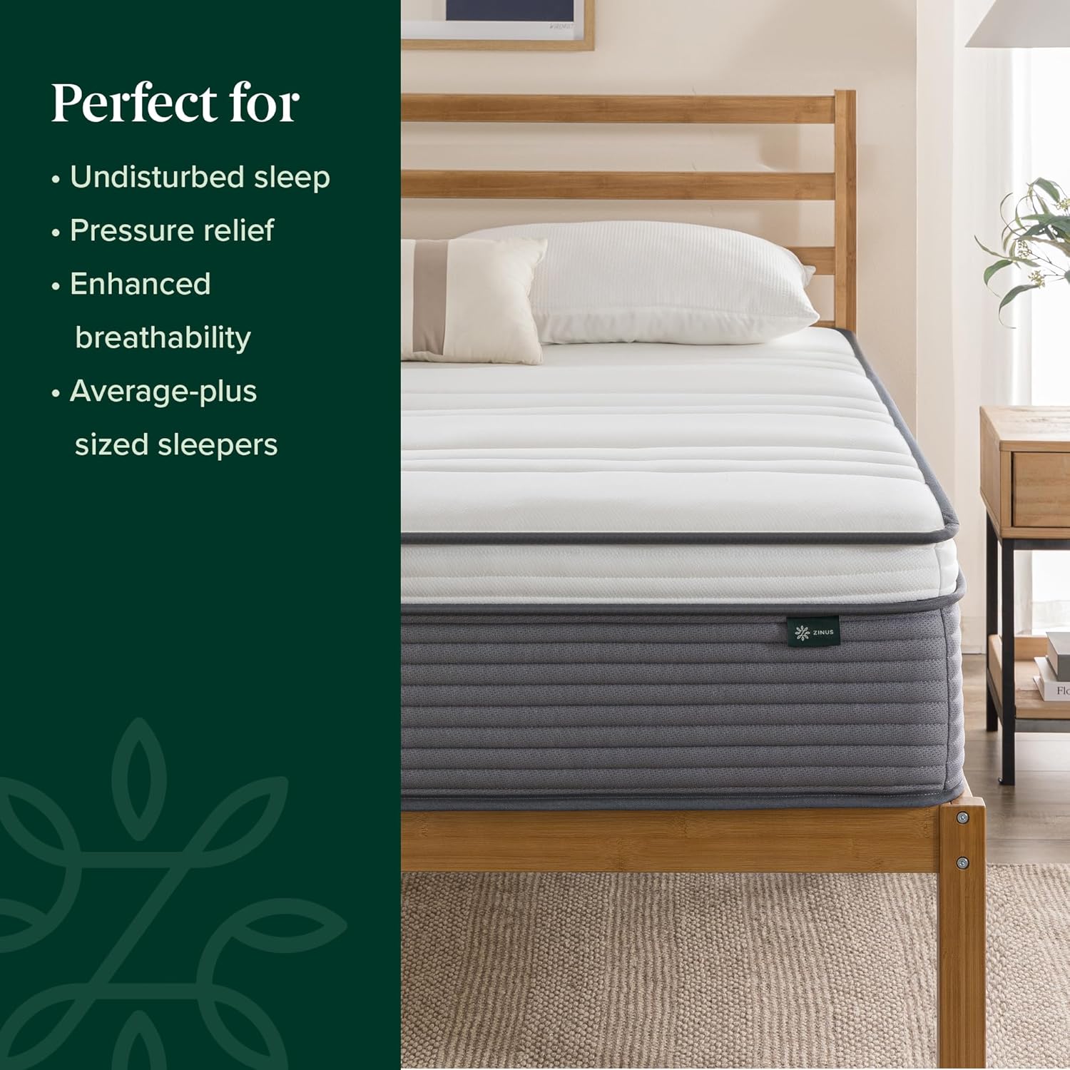 ZINUS 10 Inch True Support Hybrid Mattress - Queen Size, Medium Feel, Fiberglass Free, Motion Isolation