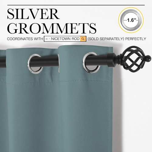 NICETOWN Blackout Curtains - Noise Reducing Thermal Insulated Drape Panels | Greyish Blue, 2 Panels, W42 x L68-Inch