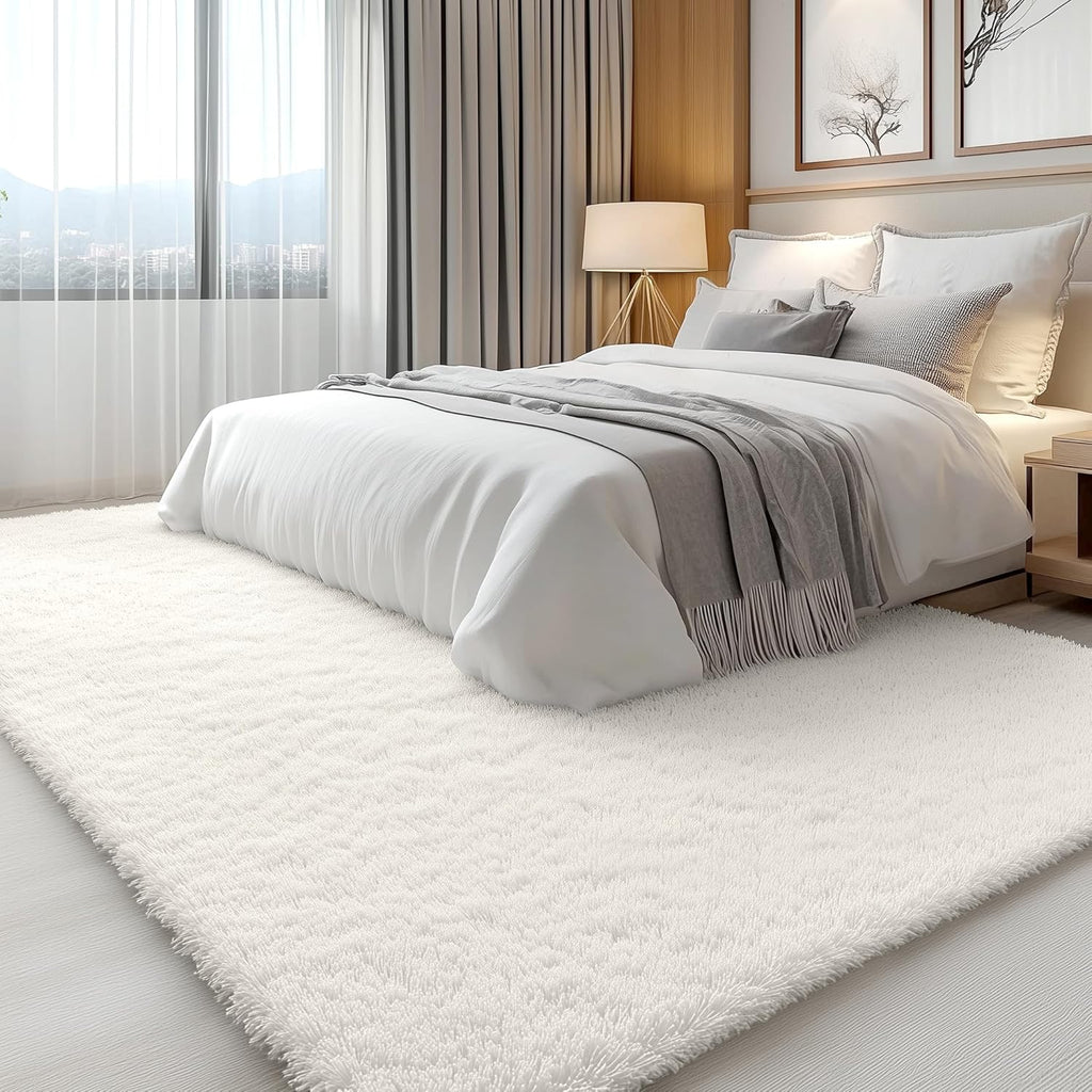 OLANLY 6x6 Area Rug - Soft, Fluffy Shaggy Carpet for Living Room & Bedroom | Machine Washable, Ivory