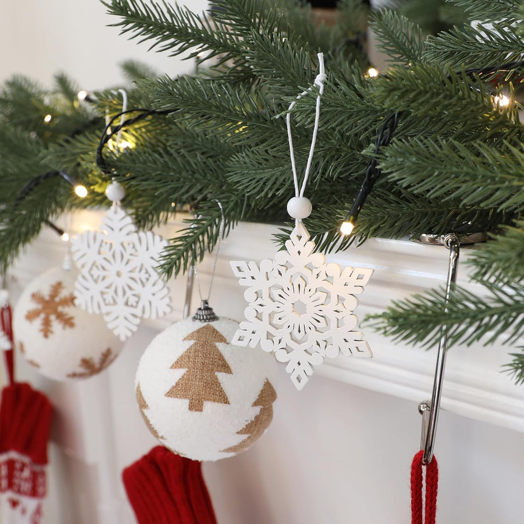 Skiennix 16-Piece White Snowflake Ornaments - 3-Inch Wooden Christmas Decorations for Holiday Crafts