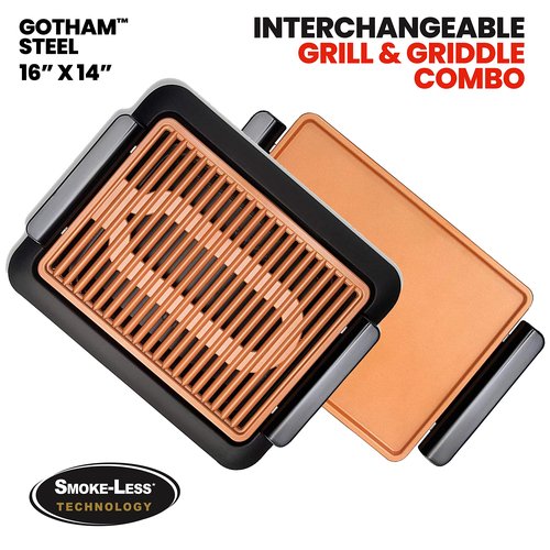 Gotham Steel Smokeless Indoor Grill with Ceramic Coating & Adjustable Heating, Electric Removable Grill/Griddle Plate, Nonstick, Healthy & Toxin Free