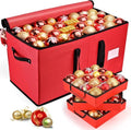 Mrrihand Ornament Storage Box - Dual Zipper Container for 128 Holiday Ornaments | 8 Trays, Red