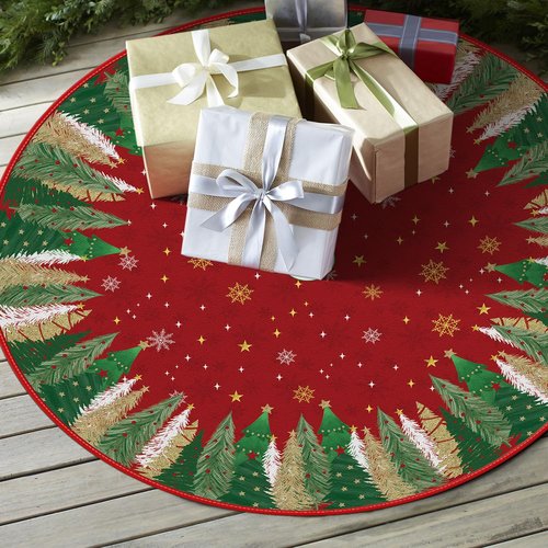 AVOIN colorlife Christmas Star Snowflake Red Christmas Tree Skirt 36 Inch, Fir Pine Spruce Winter Holiday Tree Mat Decoration