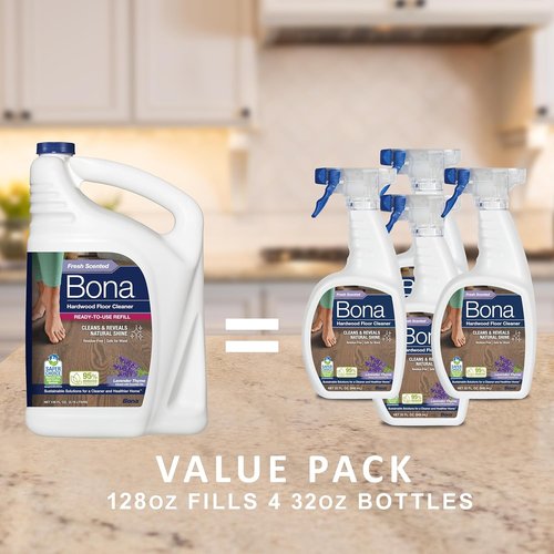 Bona Hardwood Floor Cleaner Refill - 128 Fl Oz - Lavender Thyme Scent | Residue-Free Solution for Wood Floors
