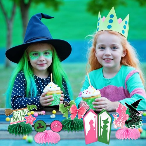 AMZFAVOR Witch Theme Party Decorations, 10 Pcs Pink and Green Honeycomb Centerpieces Decor Table Toppers for Movie Birthday Witch Party Decorations Supplies