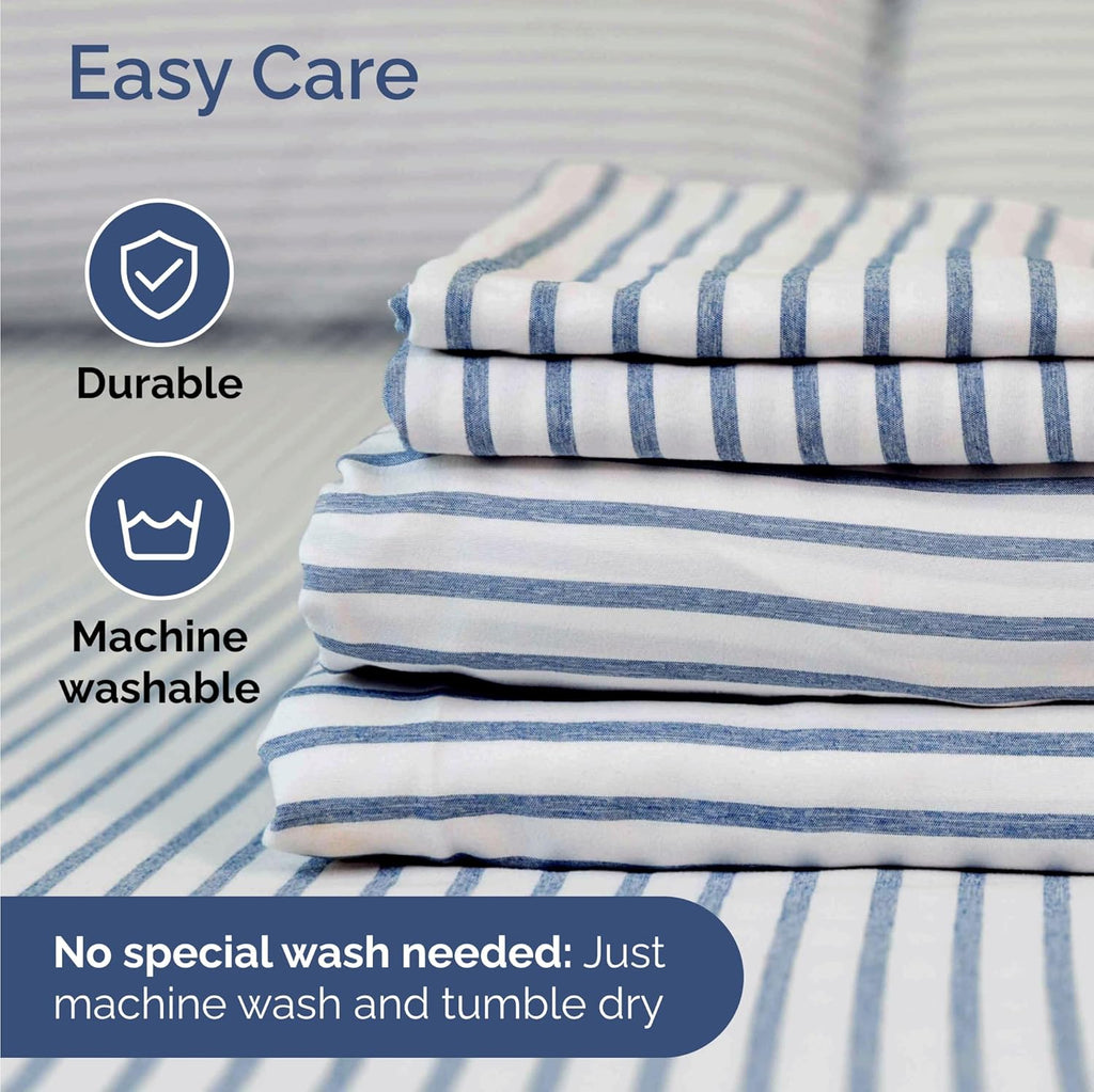 Skiennix Twin Size 3-Piece Sheet Set - Comfy Cooling Bed Sheets - Luxury Hotel Quality - Deep Pockets, Soft, Wrinkle-Free - Blue Stripes