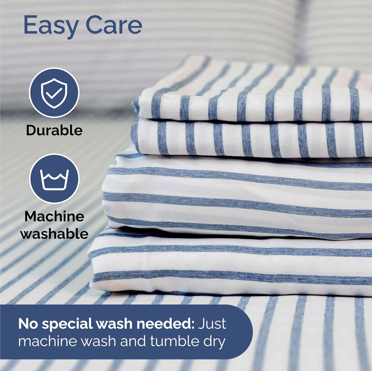 Skiennix Twin Size 3-Piece Sheet Set - Comfy Cooling Bed Sheets - Luxury Hotel Quality - Deep Pockets, Soft, Wrinkle-Free - Blue Stripes