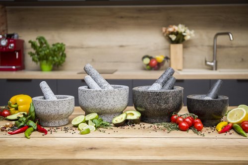 ChefSofi Extra Large 8 Inch 5 Cup-Capacity Mortar and Pestle Set - One Huge Mortar and Two Pestels: 8.5 inch and 6.5 inch - Unpolished Heavy Granite for Enhanced Performance and Organic Appearance