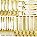 Thenshop 30 Pcs Stainless Steel Serving Utensils Set Flatware Set Include Large Serving Spoons Slotted Spoons Forks Soup Ladle Pie Server and Tongs for Buffet Party(Gold)