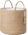 Mkono Woven Storage Basket - Natural Rope Organizer with Wooden Bead Decor | 16" W × 13.8" L for Blankets, Toys, and More