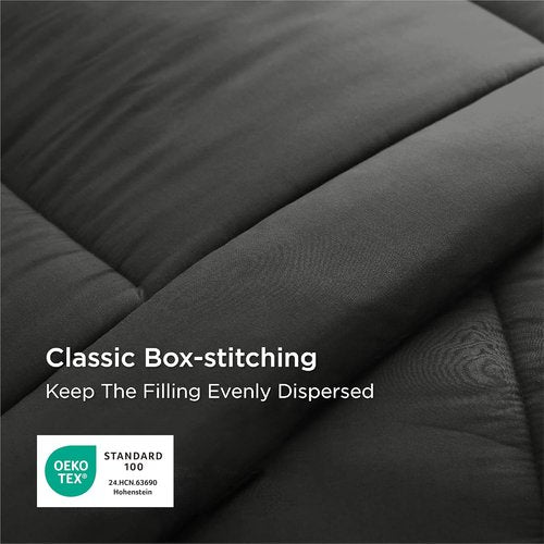 Bedsure Comforter Duvet Insert - All-Season Twin Size Quilted Bedding, GentleSoft Down Alternative, Black 88 x 68 Inches