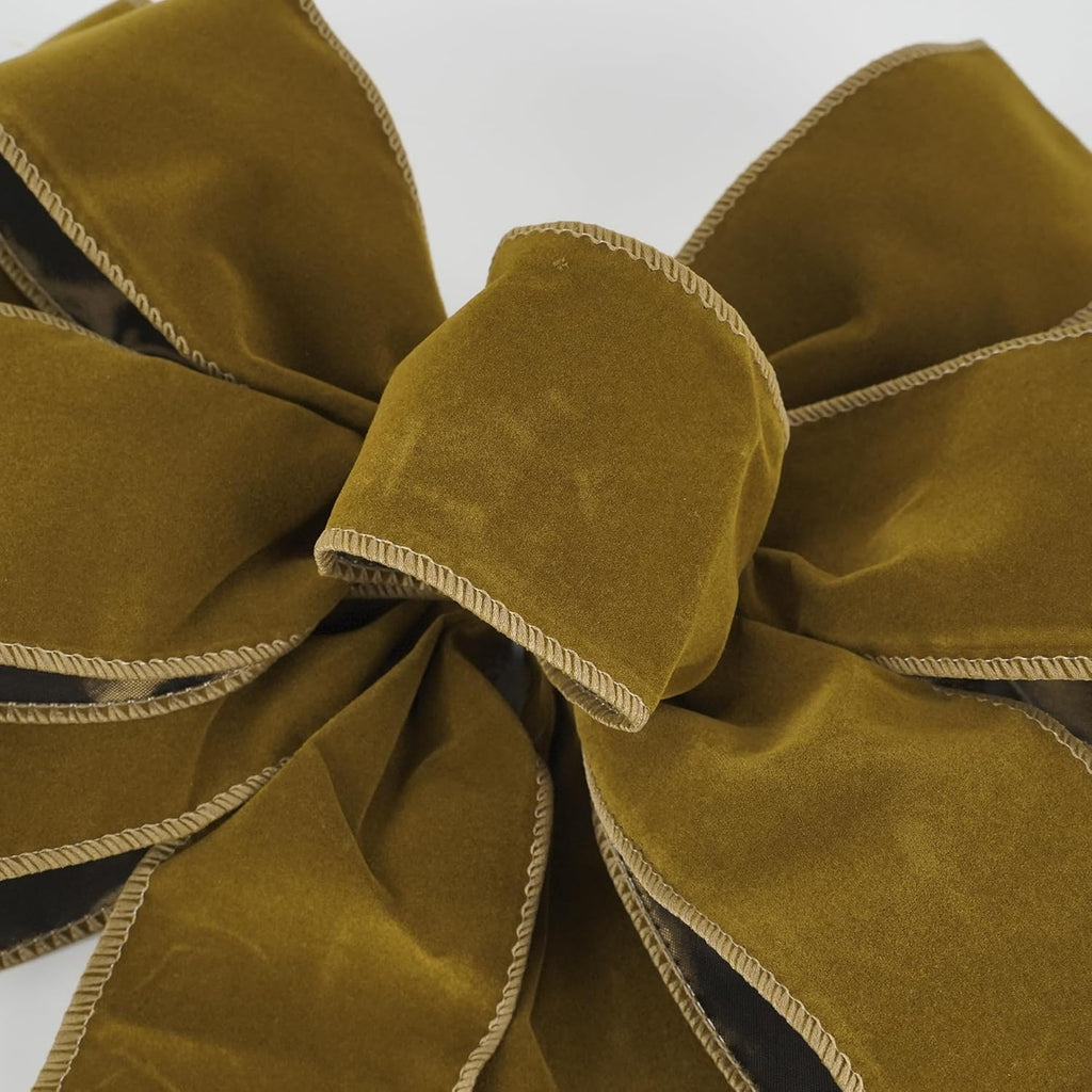 Skiennix 13-Inch Khaki Velvet Bow - Pre-Tied Rustic Decoration for Christmas Trees & Wreaths