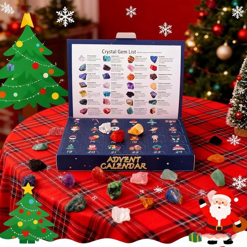 Apengshi Crystal Advent Calendar 2025 - 24 Natural Gemstones & Healing Stones for All Ages